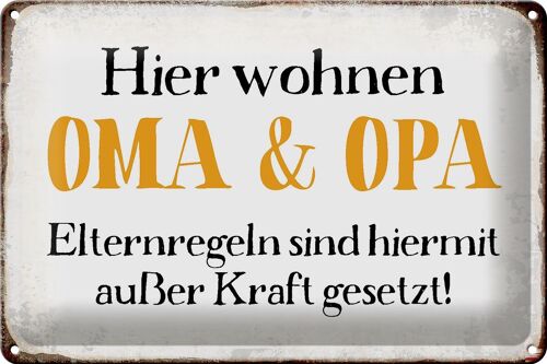 Blechschild Spruch 30x20cm hier wohnen Opa und Oma Retro