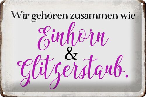 Blechschild Spruch 30x20cm Einhorn und Glitzerstaub