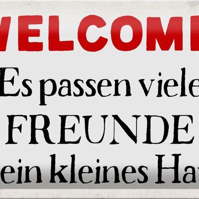 Targa in metallo con scritta "Benvenuti a casa di molti amici" 30x20 cm