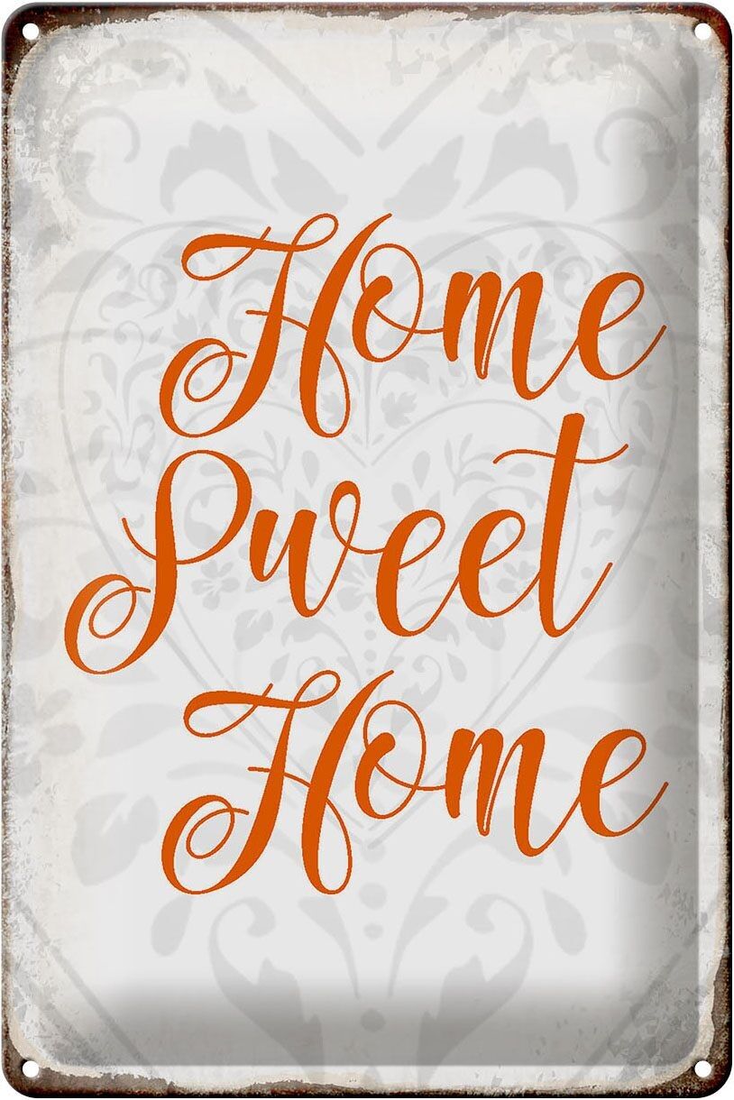 Targa in metallo con scritta "Home sweet Home" cuore 20x30 cm