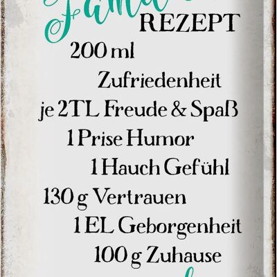 Blechschild Spruch 20x30cm Familienrezept Freude Spaß Humor