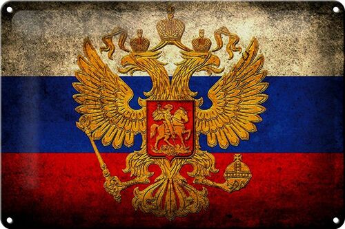 Blechschild Flagge 30x20cm Russland Fahne Wappen