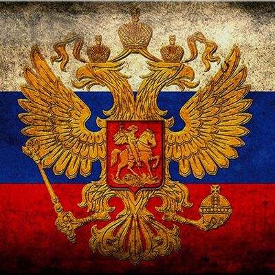 Metal sign flag 30x20cm Russia flag coat of arms