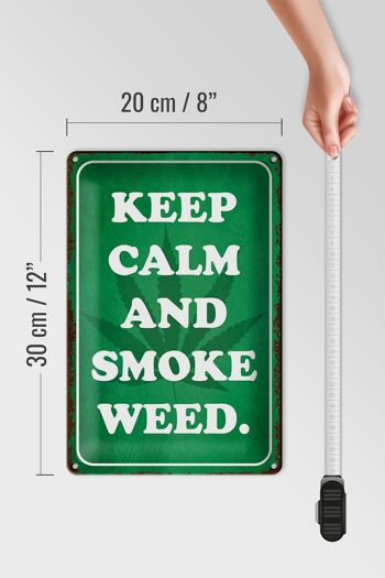 Panneau en étain disant 20x30cm Keep Calm and smoke weed 4