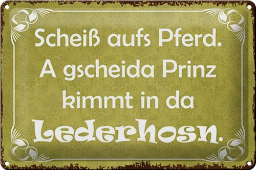 Blechschild Spruch 30x20cm scheiß aufs Pferd Prinz kimmt