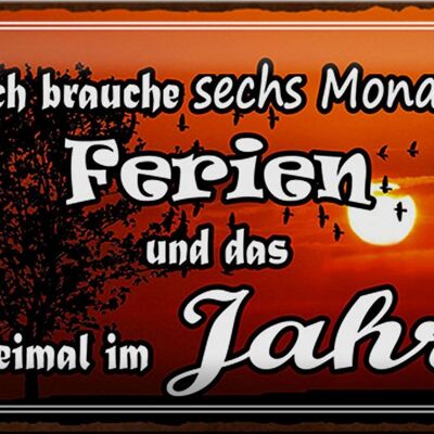 Blechschild Spruch 30x20cm brauche 6 Monate Ferien 2 Mal