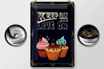 Panneau en étain disant 20x30cm Cupcake Keep Calm and live on 2