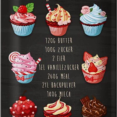 Blechschild Rezept 20x30cm Cupcake 120G Butter Zucker