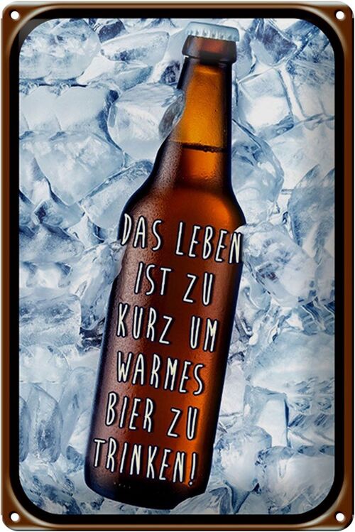 Blechschild Spruch 20x30cm Leben ist zurz um warmes Bier