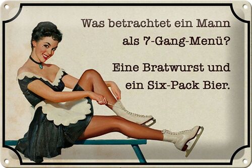 Blechschild Spruch 30x20cm 7-Gang-Menü Mann Wurst Bier