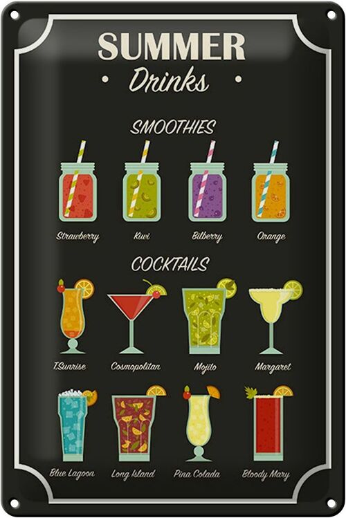 Blechschild Drinks 20x30cm Summer Smoothies Cocktails