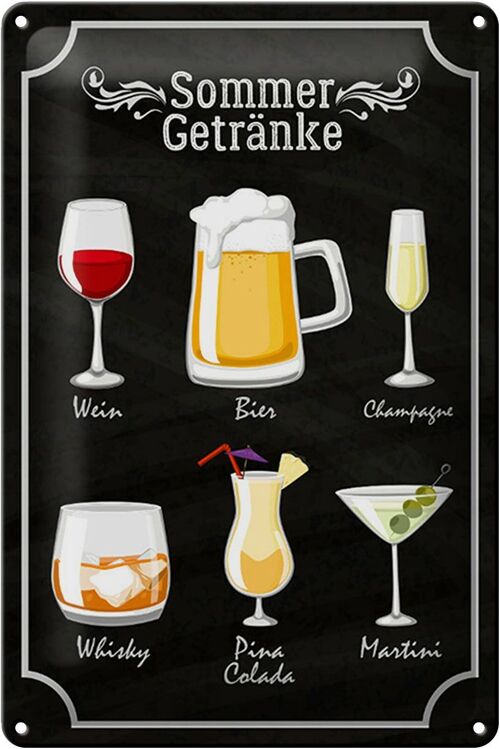 Blechschild Spruch 20x30cm Sommer Getränke Wein Bier