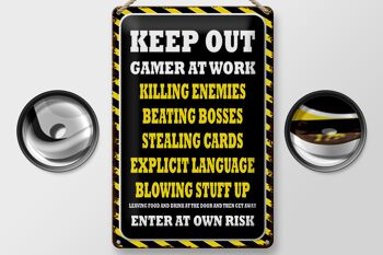 Panneau en étain disant 20x30cm Keep Out Gamer at Work Killing 2