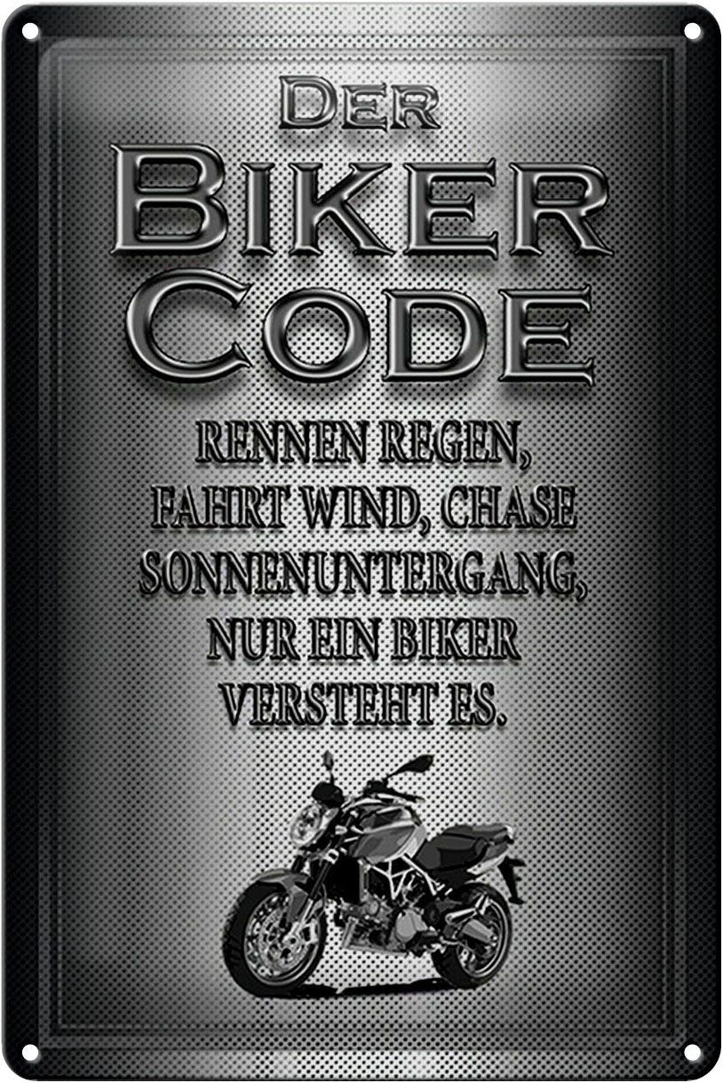 Blechschild Motorrad 20x30cm Biker Code rennen Regen Wind