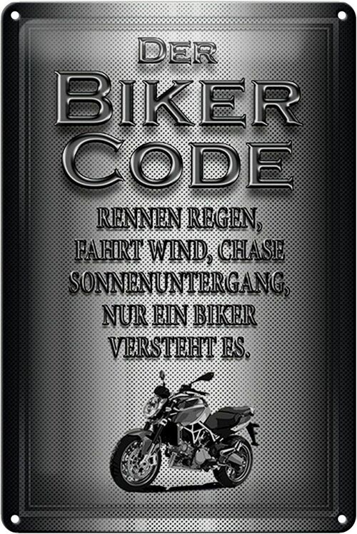 Blechschild Motorrad 20x30cm Biker Code rennen Regen Wind