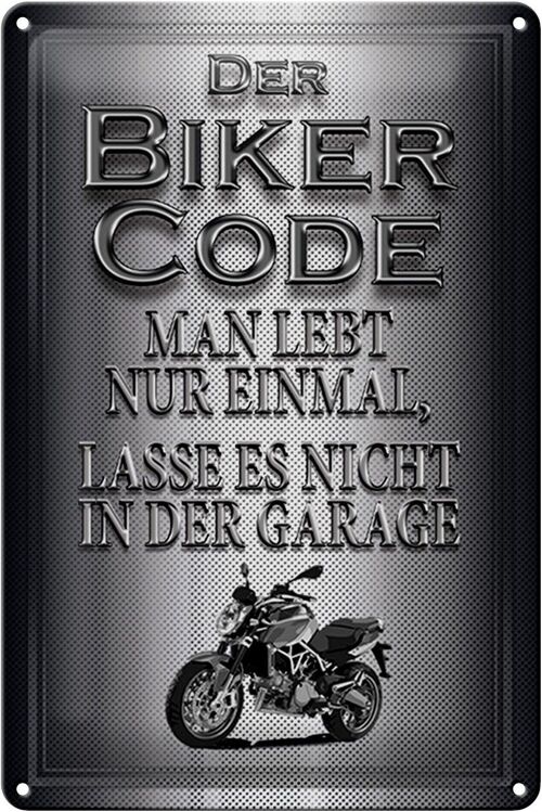 Blechschild Motorrad 20x30cm Biker Code man lebt nur einmal