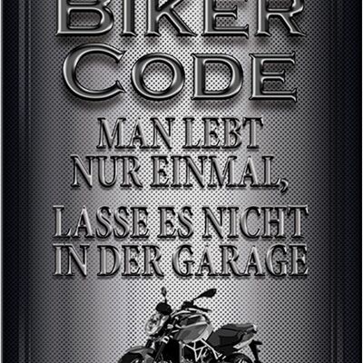 Targa in metallo moto 20x30 cm Biker Code si vive solo una volta