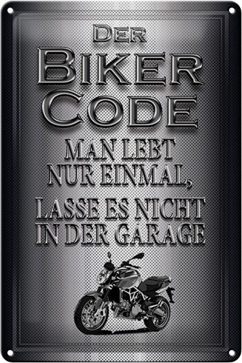 Plaque en tôle moto 20x30cm Biker Code on ne vit qu'une fois 1