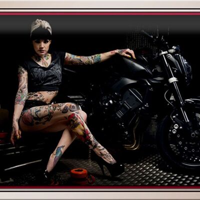 Targa in metallo Moto 30x20 cm Bike Girl Pinup Woman Tattoo