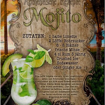 Tin sign recipe 20x30cm Mojito ingredients lime mint