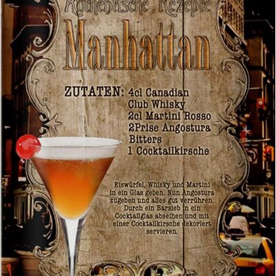 Targa in metallo ricetta 20x30 cm Manhattan ingredienti canadesi