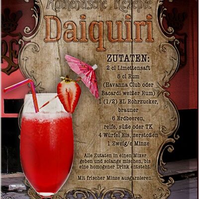 Tin sign recipe 20x30cm Daiquiri ingredients lime juice