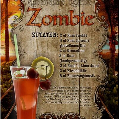 Blechschild Rezept 20x30cm Zombie Zutaten Rum Grenadine