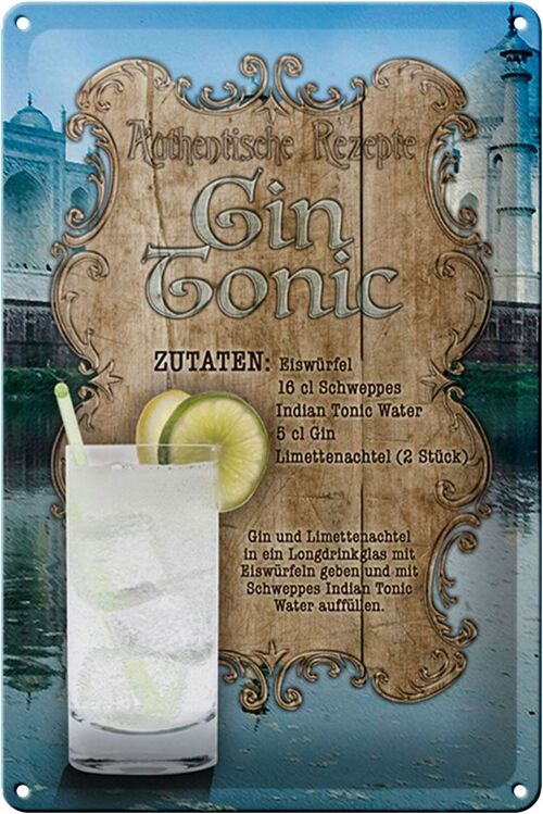 Blechschild Rezept 20x30cm Gin Tonic Zutaten Indian Tonic