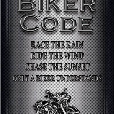 Targa in metallo moto 20x30 cm Biker Code gareggia sotto la pioggia