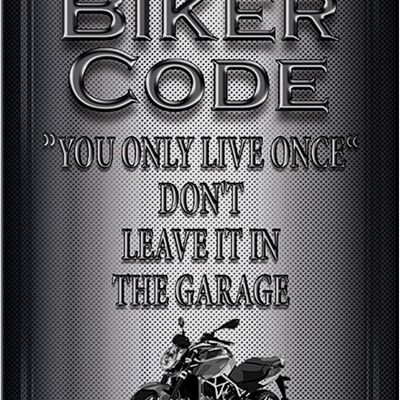Targa in metallo Moto 20x30 cm Biker Codice si vive solo una volta