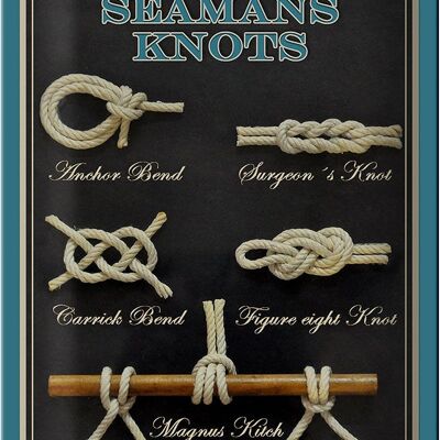 Targa in metallo con scritta "Seamans Knots" "Nodi da marinaio" 20x30 cm