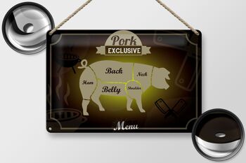 Plaque métal viande 30x20cm coupes porc menu exclusif 2