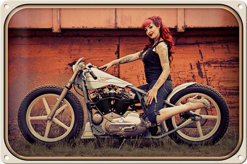 Blechschild Motorrad 30x20cm Biker Girl Frau Pin up