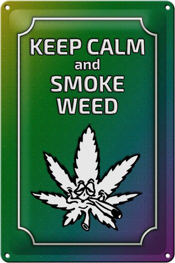 Panneau en étain disant 20x30cm Keep Calm and smoke weed 1