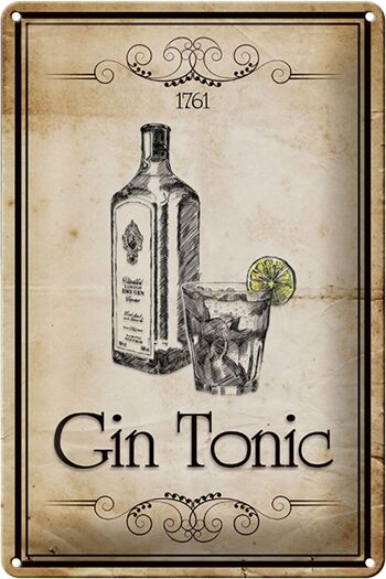 Plaque en tôle 20x30cm 1761 Gin tonic Rétro 1