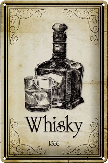 Plaque en tôle 20x30cm 1866 Whisky Rétro 1
