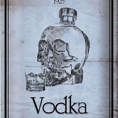 Plaque en tôle 20x30cm 1925 Crâne de Vodka