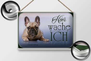 Plaque en tôle chien 30x20cm Bouledogue français ici 2