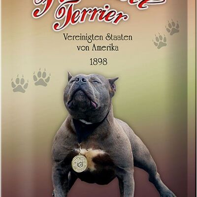Cartel de chapa perro 20x30cm Pit Bull Terrier América 1898