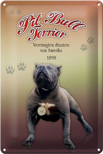 Plaque en tôle chien 20x30cm Pit Bull Terrier Amérique 1898 1