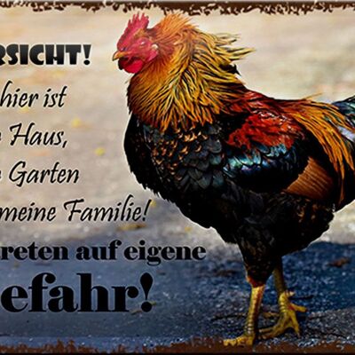 Blechschild Huhn 30x20cm Vorsicht das hier ist mein Haus