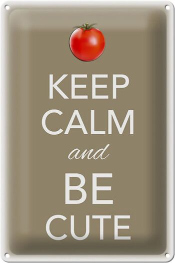 Panneau en étain disant 20x30cm Keep Calm and be cute tomate 1