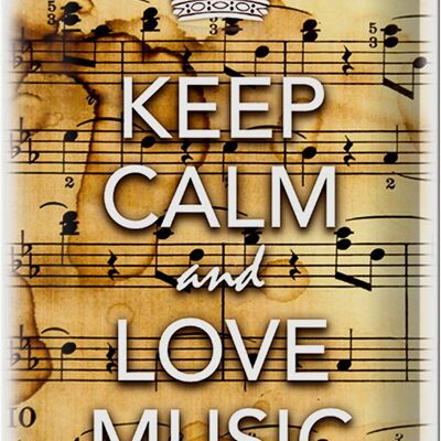 Targa in metallo con scritta "Keep Calm and love music" 20x30 cm