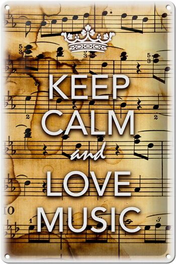 Panneau en étain disant 20x30cm Keep Calm and love music 1