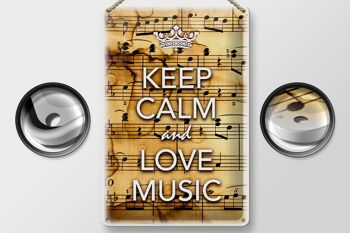 Panneau en étain disant 20x30cm Keep Calm and love music 2