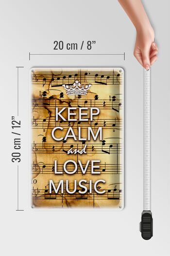 Panneau en étain disant 20x30cm Keep Calm and love music 4