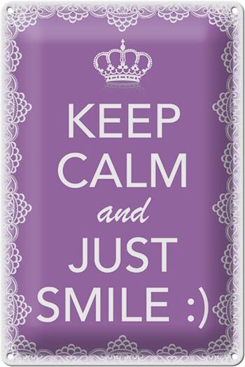 Panneau en étain disant 20x30cm Keep Calm and Just Smile :) 1