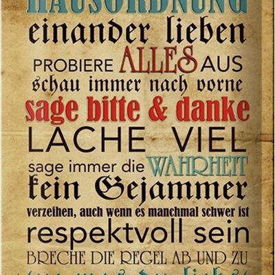 Blechschild Spruch 20x30cm Hausordnung sage bitte danke