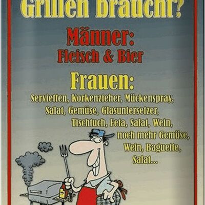 Blechschild Spruch 20x30cm Grillen Männer Fleisch Bier