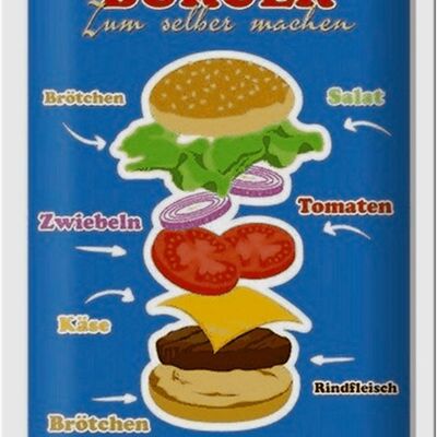 Cartel de chapa receta hamburguesas 20x30cm para hacer tú mismo